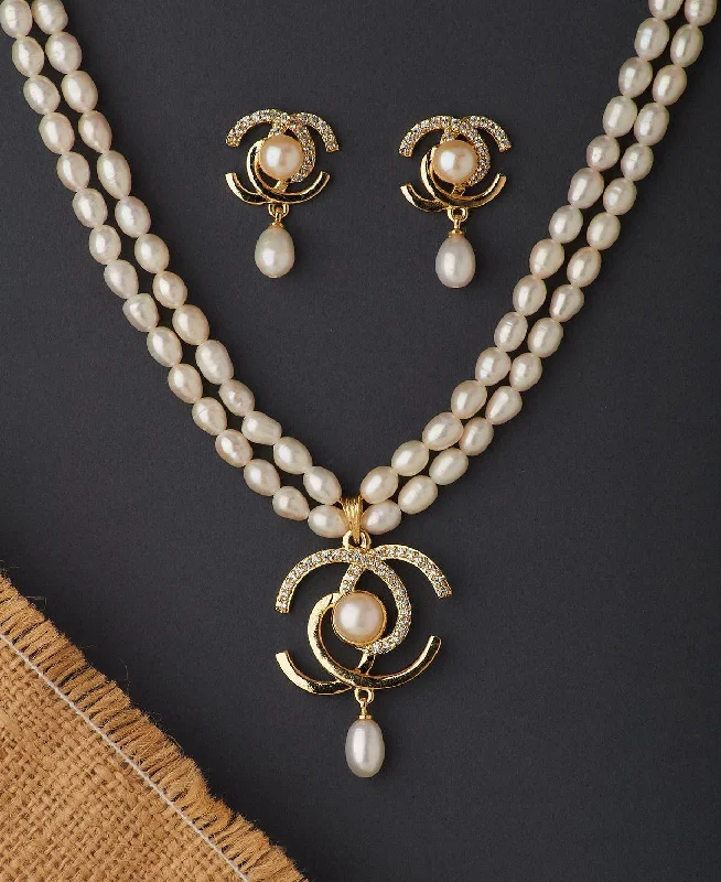 Women’s black diamond necklace-Trendy Real Pearl Necklace Set