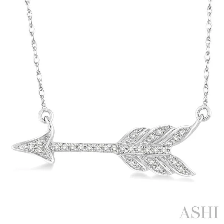 Women’s butterfly necklace-1/10 Ctw Round Cut Diamond Arrow Pendant in 10K White Gold with Chain