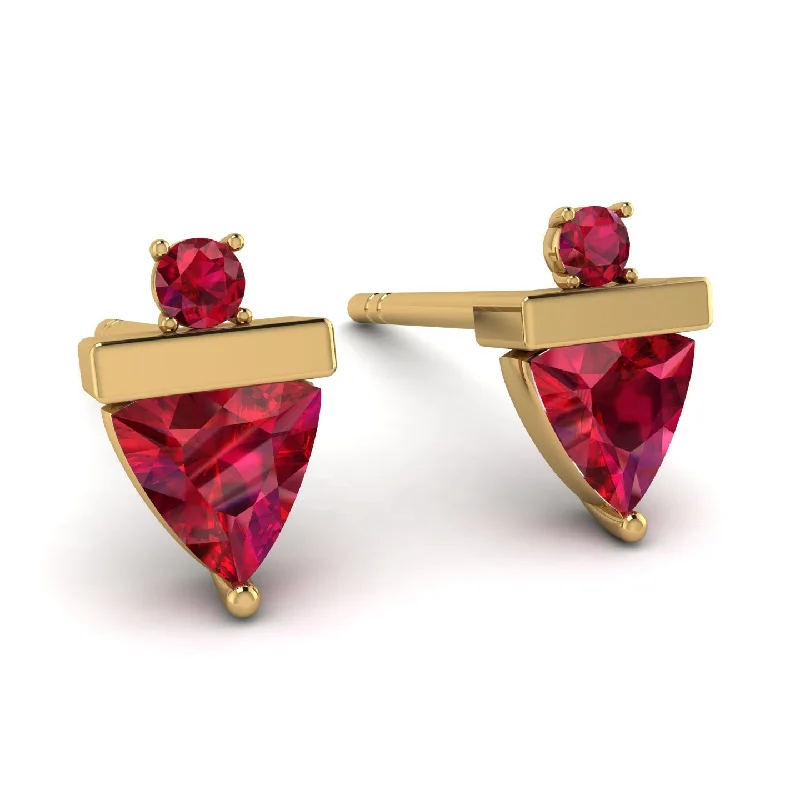 Women’s polished silver earrings-Triangle Ruby Earrings With Round Stone - Estella No. 55