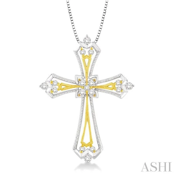 Women’s pendant necklace-1/3 Ctw Round Cut Diamond Cross Pendant in 14K White and Yellow Gold with Chain