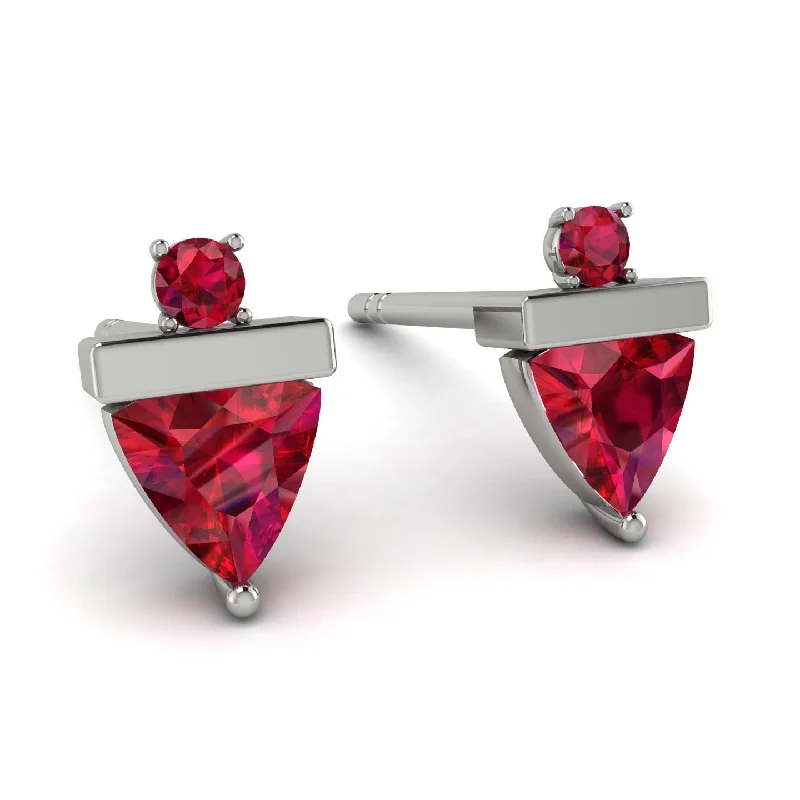 Women’s silver hoop earrings-Triangle Ruby Earrings With Round Stone - Estella No. 57