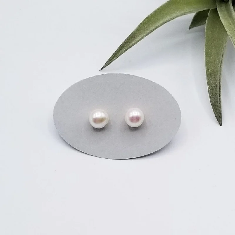 Women’s luxury earrings-7mm White Freshwater Pearl Post Earrings