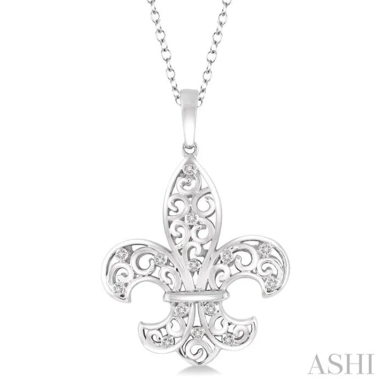 Women’s bar necklace-1/20 Ctw Round Cut Diamond Fleur De Lis Pendant in Sterling Silver with Chain