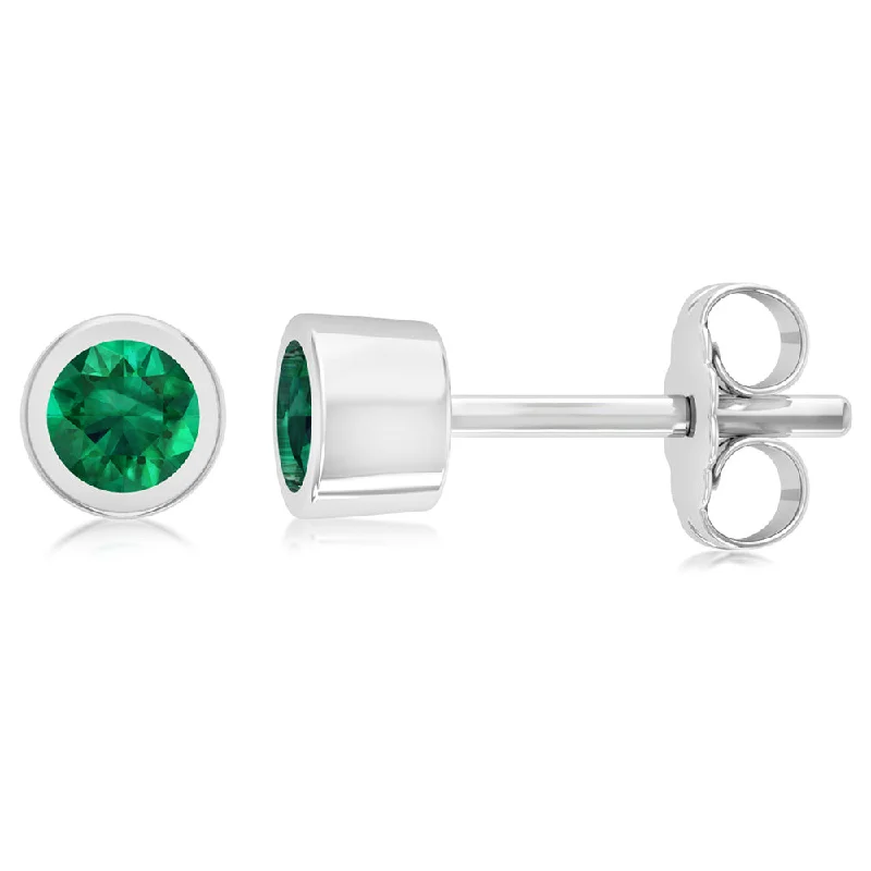 Women’s gemstone hoop earrings-Sterling Silver Green Round 3.5mm Stud Earrings