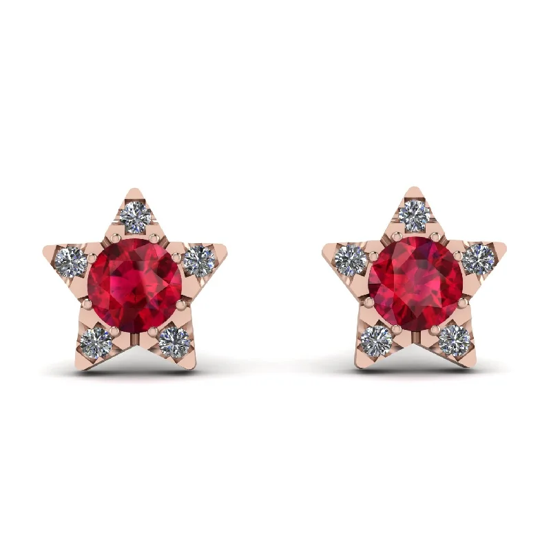 Women’s dangling gemstone earrings-Star Halo Ruby Earrings - Zelda No. 11