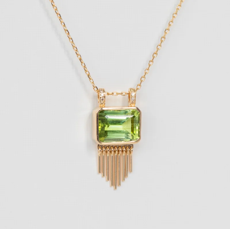 Women’s heart charm necklace-Tourmaline and Gold Fringe Necklace