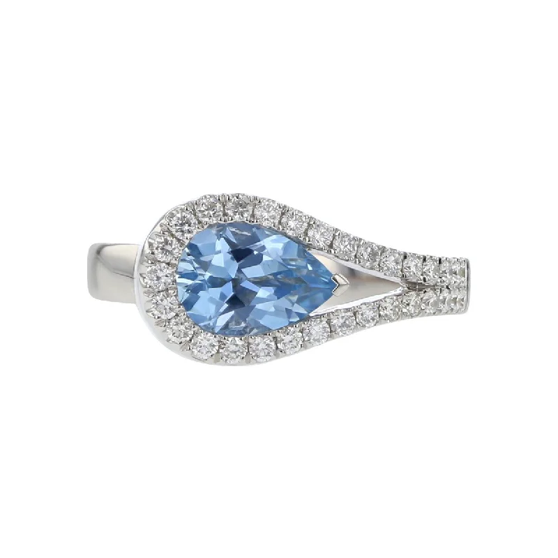 Women’s eternity engagement ring-Aquamarine and Diamond Lasso Ring