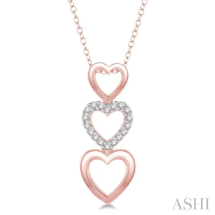 Women’s delicate necklace-1/20 Ctw Triple Heart Link Round Cut Diamond Pendant With Link Chain in 10K Rose Gold