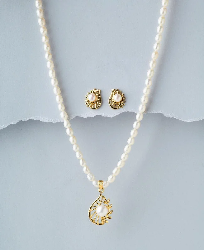 Women’s crystal pendant necklace-Trendy Real Pearl Necklace Set