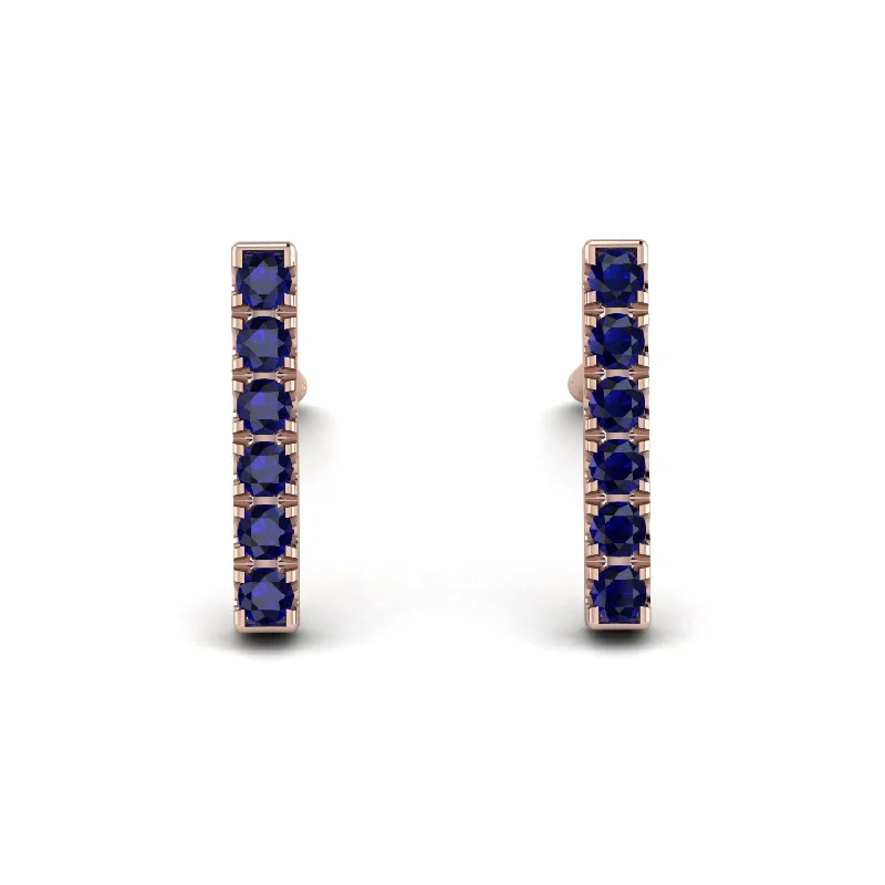 Women’s custom earrings-Geometrical Gold Bar Sapphire Earrings - Bonnie No. 14