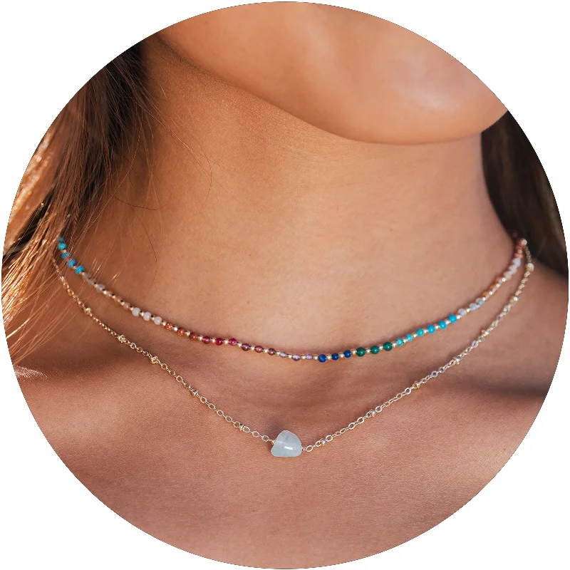 Women’s dainty necklace-Divine Healer + Aquamarine Necklace Stack