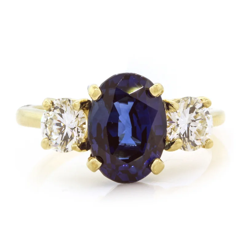 Women’s stackable engagement ring-18K Yellow Gold Sapphire Diamond Three Stone Ring