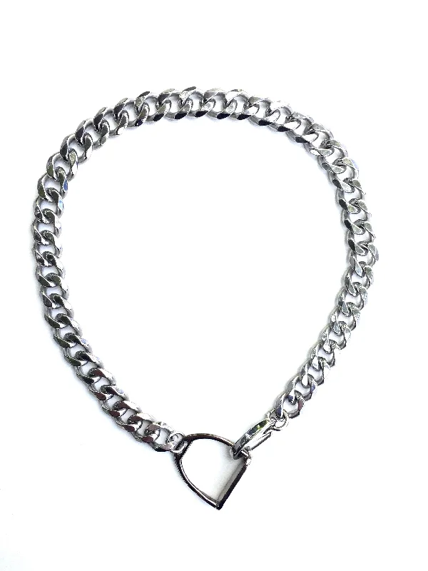 Women’s platinum necklace-STIRRUP CURB CHAIN NECKLACE | Equestrian Jewerly | Stirrup Necklace | Equestrian Gifts - AtelierCG™