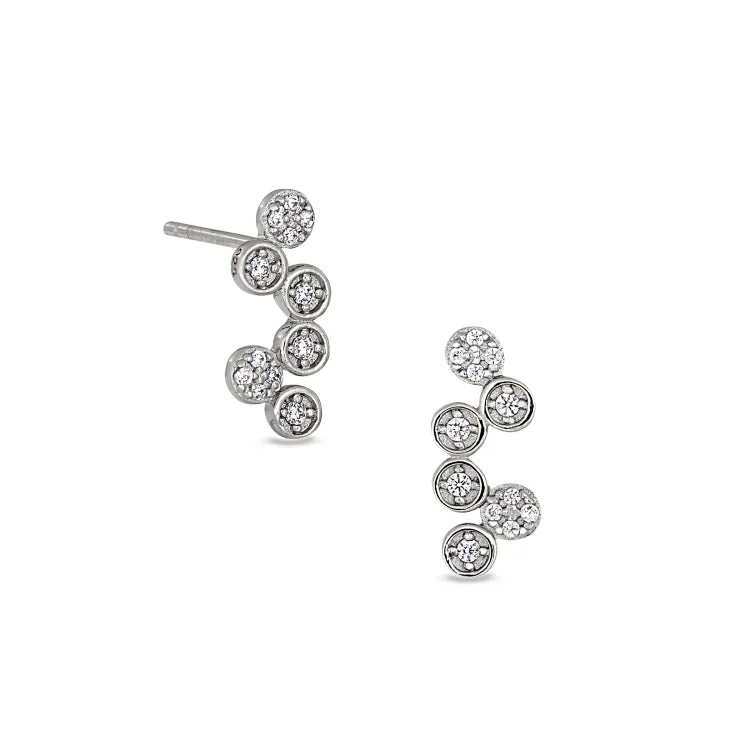 Women’s luxury gold earrings-Platinum Finish Sterling Silver Micropave Bubbles Earrings with Simulated Diamonds