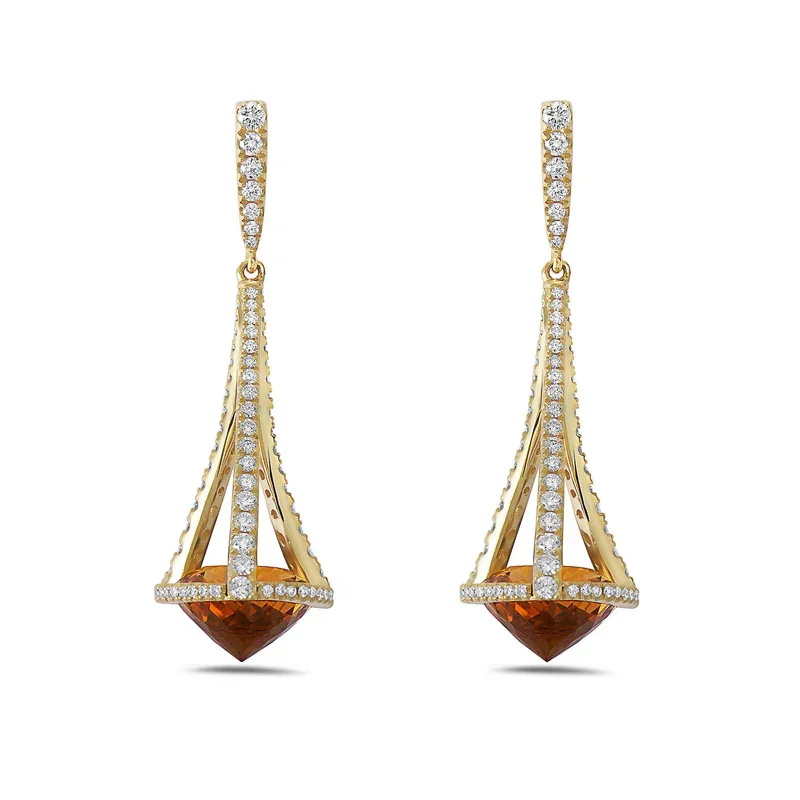 Women’s adjustable earrings-Pastel Citrine and Diamond Chandelier Earrings in 18K Yellow Gold