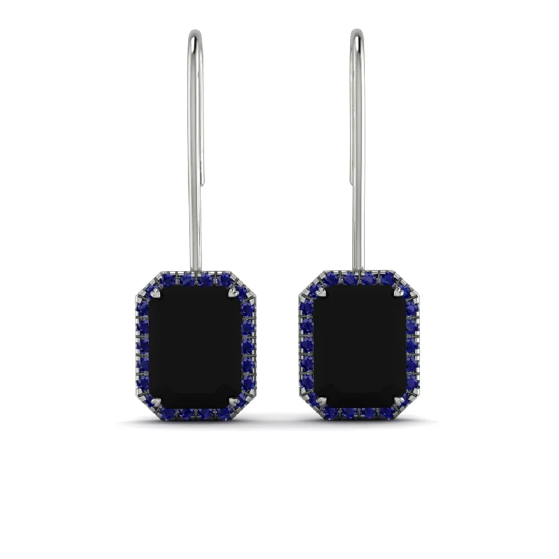 Women’s drop earrings-Halo Emerald Cut Black Diamond Earrings - Izabella No. 69