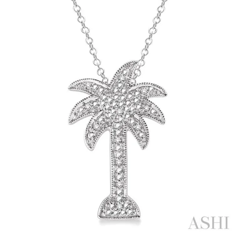 Women’s gold-plated necklace-1/20 Ctw Single Cut Diamond Palm Tree Pendant in Sterling Silver with Chain