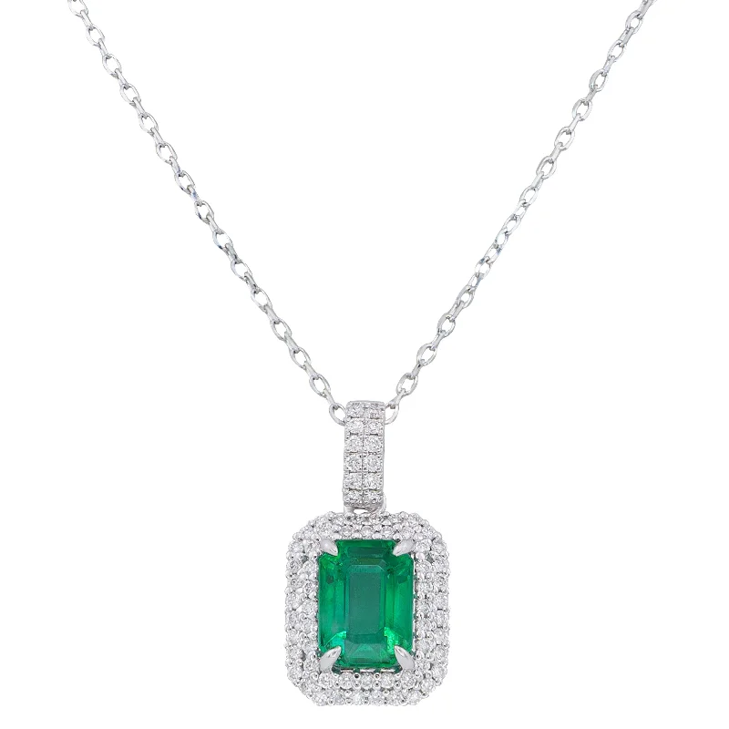 Women’s gold-plated necklace-Square Emerald Diamond Necklace