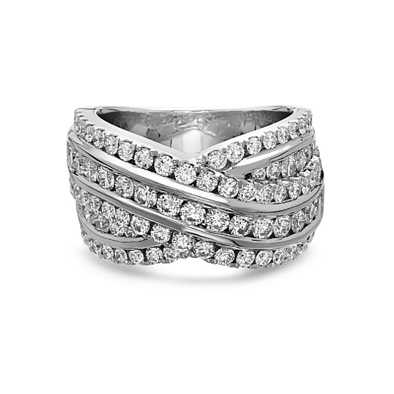 Women’s matching engagement ring and wedding band-Krypell Collection Platinum and Diamond Overlap Ring