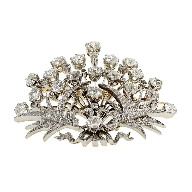 Women’s vintage wedding engagement ring-Edwardian 4.40-Carat Mine Cut Diamond Crown Pin