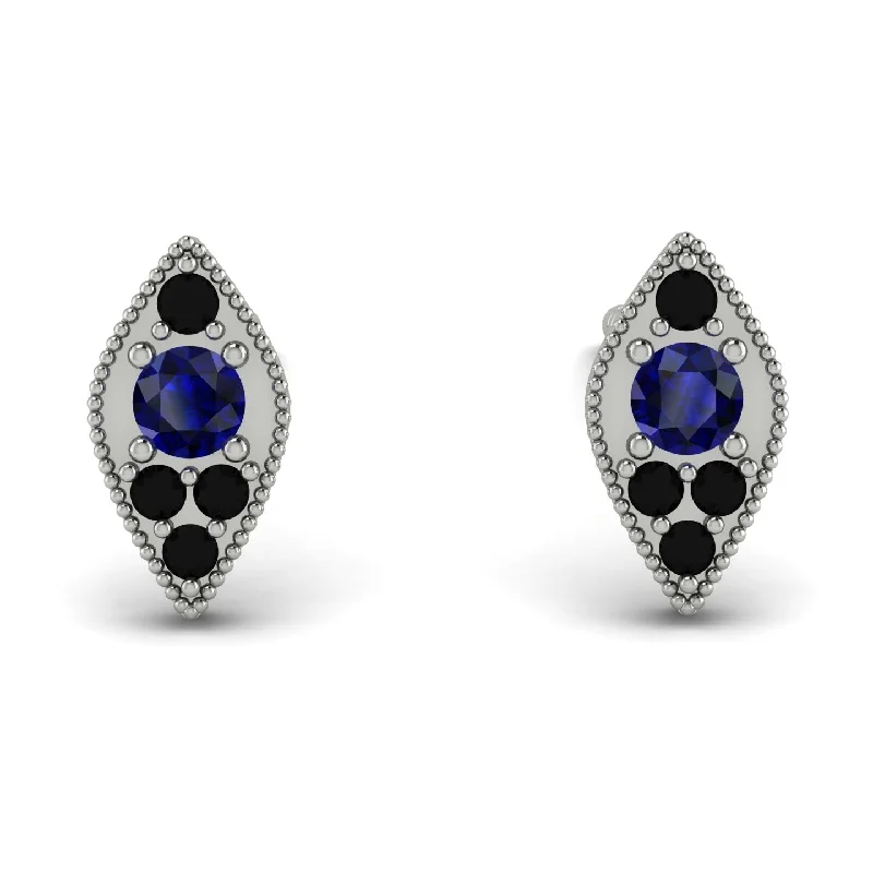 Women’s engraved earrings-Milgrain Marquise Sapphire Earrings - Faye No. 45