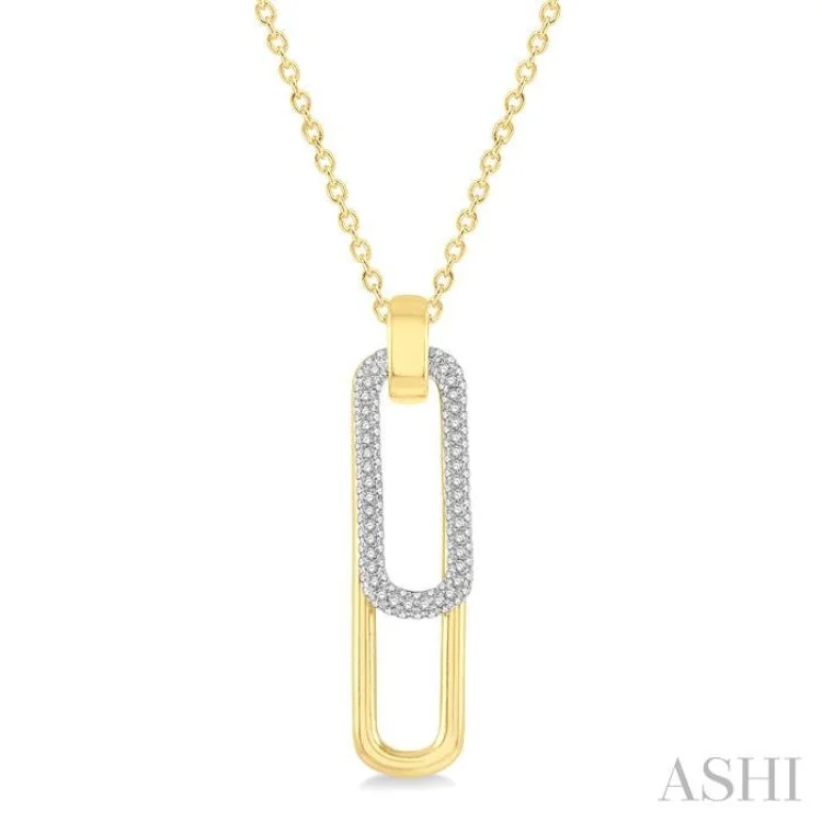 Women’s emerald necklace-3/8 ctw Two Tone Paper Clip Round Cut Diamond Pendant With Chain in 14K Yellow and White Gold