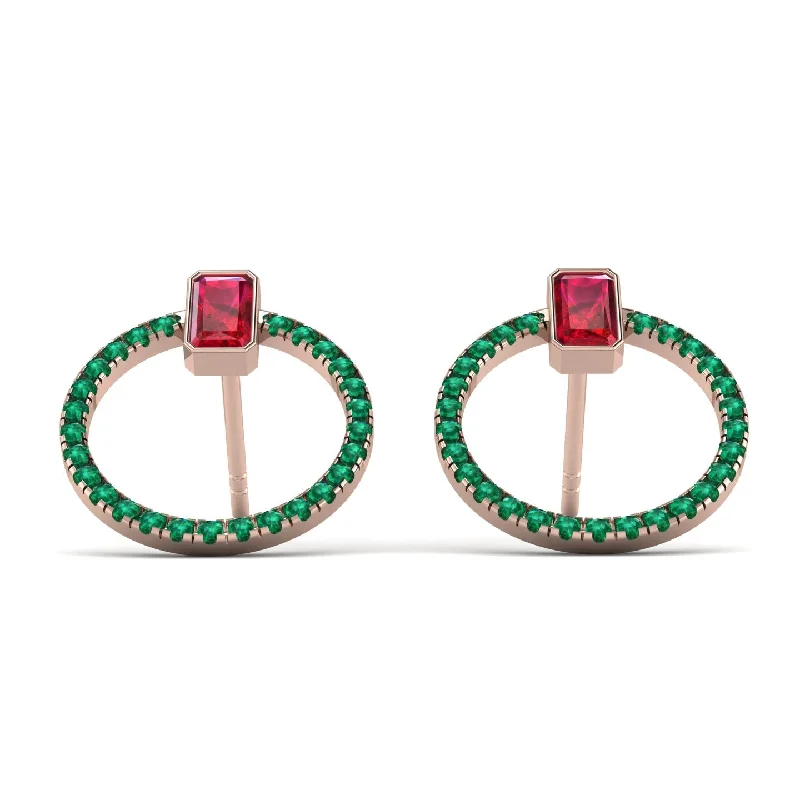 Women’s diamond stud earrings-Emerald Cut Circle Ruby Earrings - Oaklyn No. 26