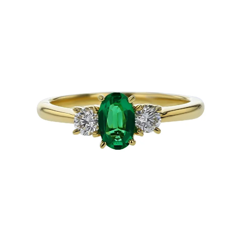 Women’s radiant-cut engagement ring-18K Yellow Gold Emerald and Diamond 3-Stone Ring