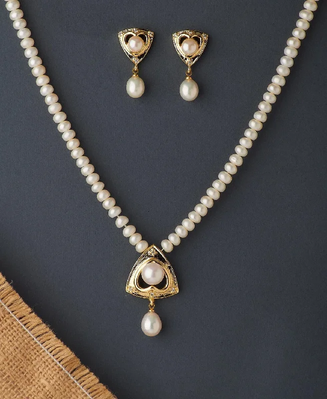 Women’s silver necklace-Tricon Real Pearl Necklace Set