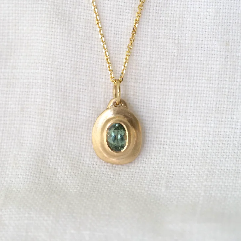 Women’s gold charm necklace-Natural Bezel Oval Necklace - Tourmaline