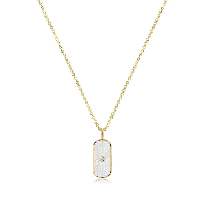 Women’s personalized necklace-Tag Shaped Mop Pendant With Cz Stone Necklace