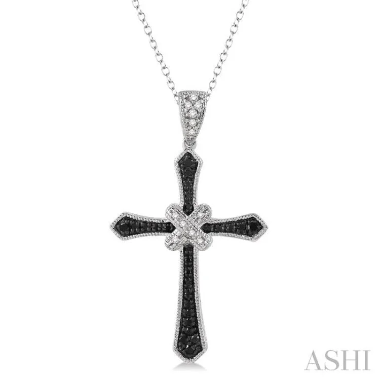 Women’s choker necklace-1/4 Ctw White and Black Diamond Cross Pendant in Sterling Silver with Chain