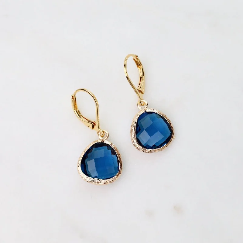 Women’s pearl earrings-Gold Plated Montana Blue Crystal Lever Back Earrings