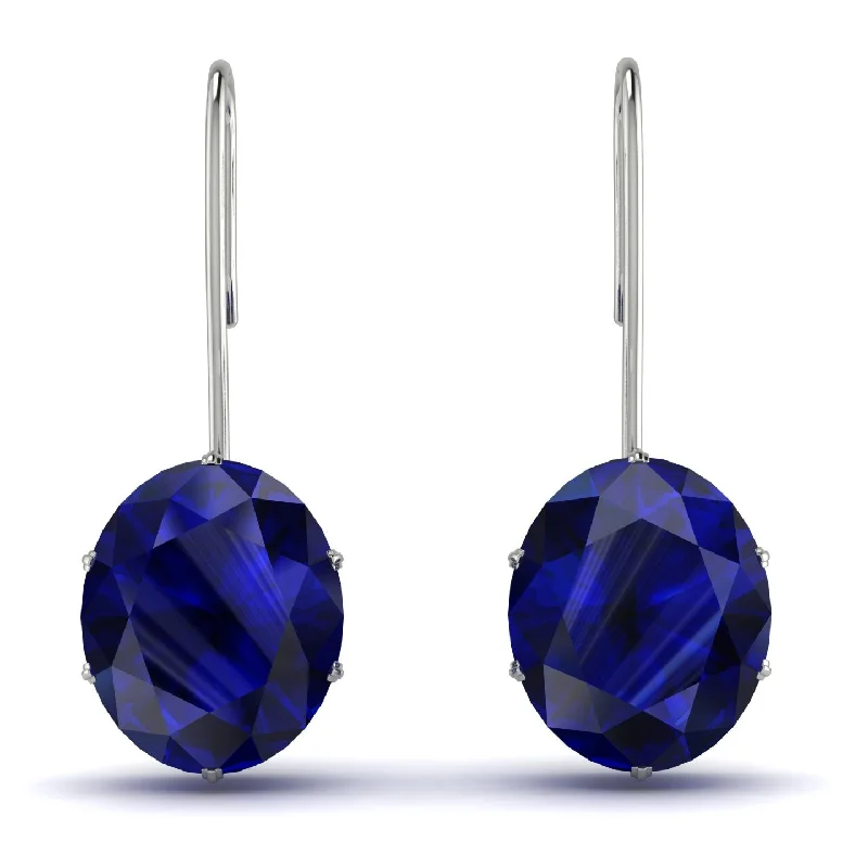 Women’s trendy earrings-Oval Hidden Halo Sapphire Earrings - Gemma No. 75