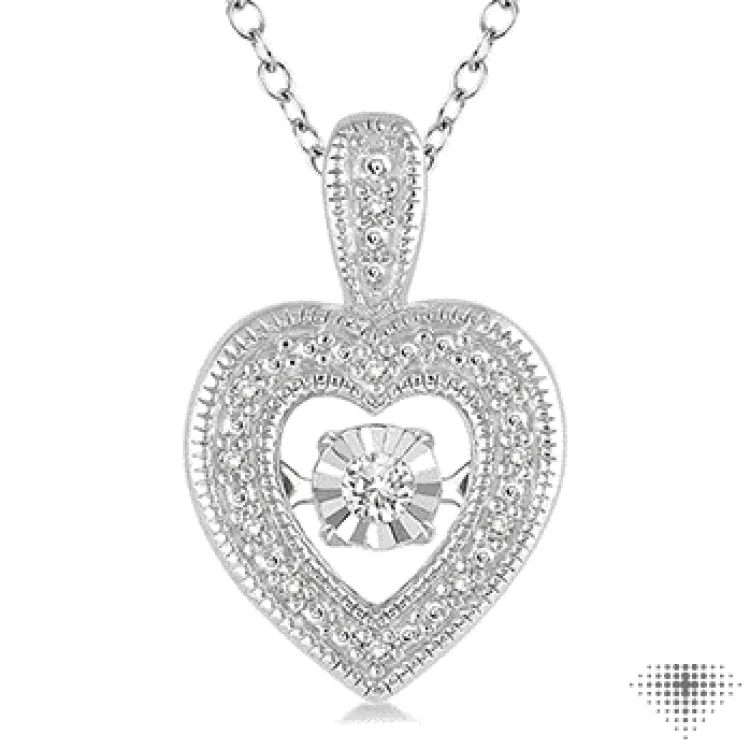 Women’s gemstone charm necklace-1/20 Ctw Heart Shape Diamond Emotion Pendant in Sterling Silver with Chain