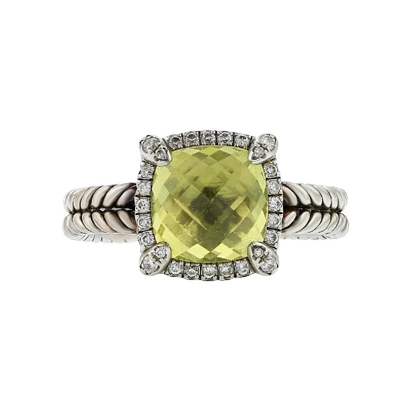 Women’s antique diamond engagement ring-David Yurman Chatelaine Pave Bezel Ring with Lemon Citrine and Diamonds