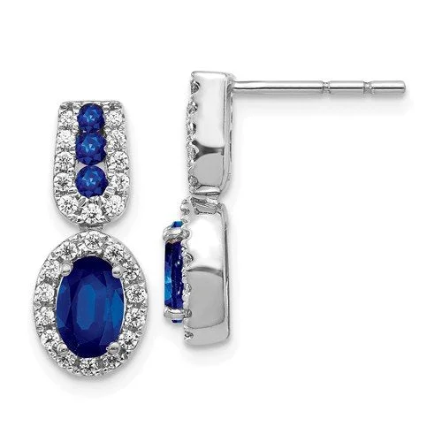 Women’s wedding earrings-14KT GOLD 1.27 CTW SAPPHIRE & 0.30 CTW DIAMOND HALO DROP EARRINGS