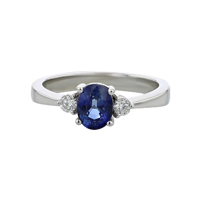 Women’s cushion-shaped diamond engagement ring-3-Stone Ring with Oval Sapphire and Diamonds