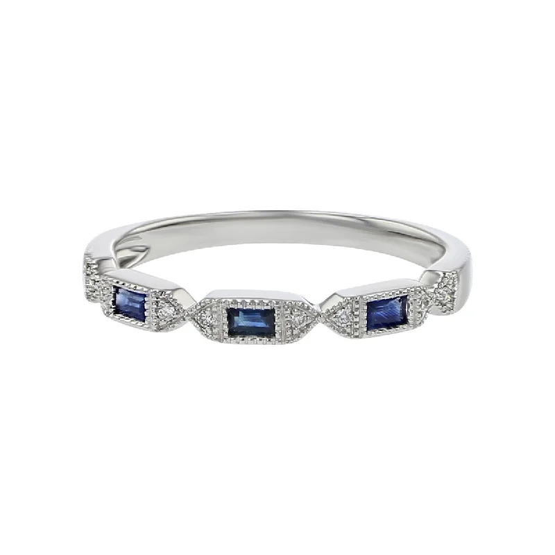 Women’s cushion-cut engagement ring-14K White Gold Sapphire and Diamond Stackable Band