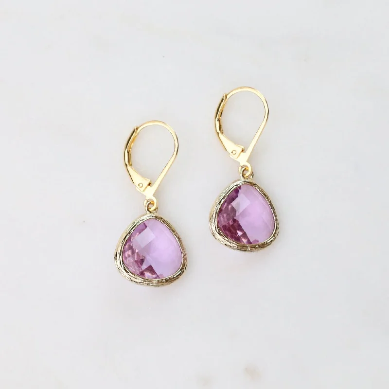 Women’s drop earrings-Gold Plated Crystal Lever Back Earrings - Lavender