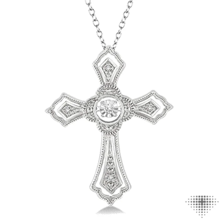 Women’s elegant necklace-1/20 Ctw Cross Charm Round Cut Diamond Emotion Pendant With Cable Chain in Sterling Silver