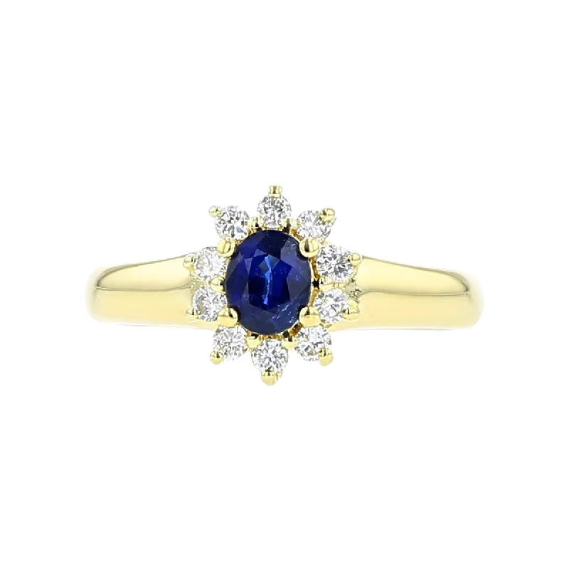 Women’s eternity diamond engagement ring-14K Gold Oval Sapphire and Diamond Halo Ring