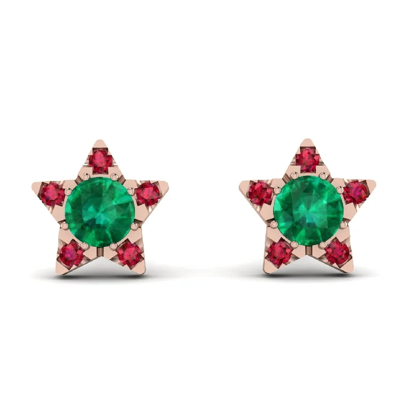 Women’s designer pearl earrings-Star Halo Emerald Earrings - Zelda No. 50