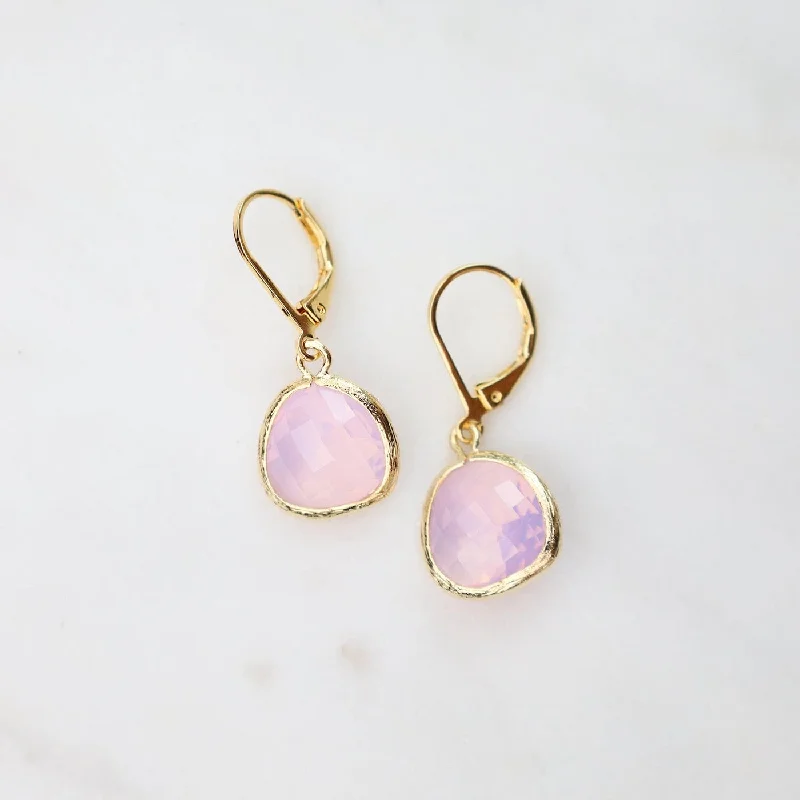 Women’s gold earrings-Gold Plated Violet Opal Crystal Lever Back Earrings