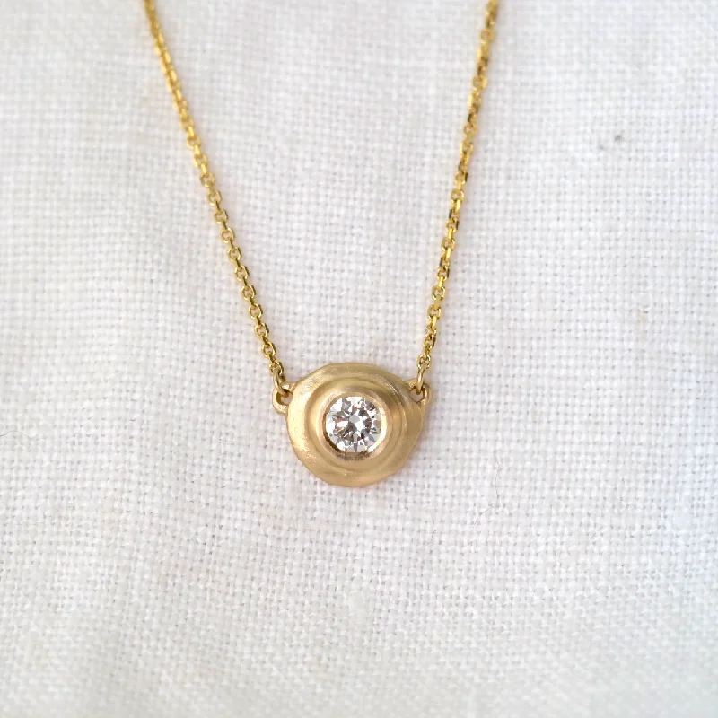 Women’s abstract necklace-Natural Bezel Round Necklace - Lab Diamond