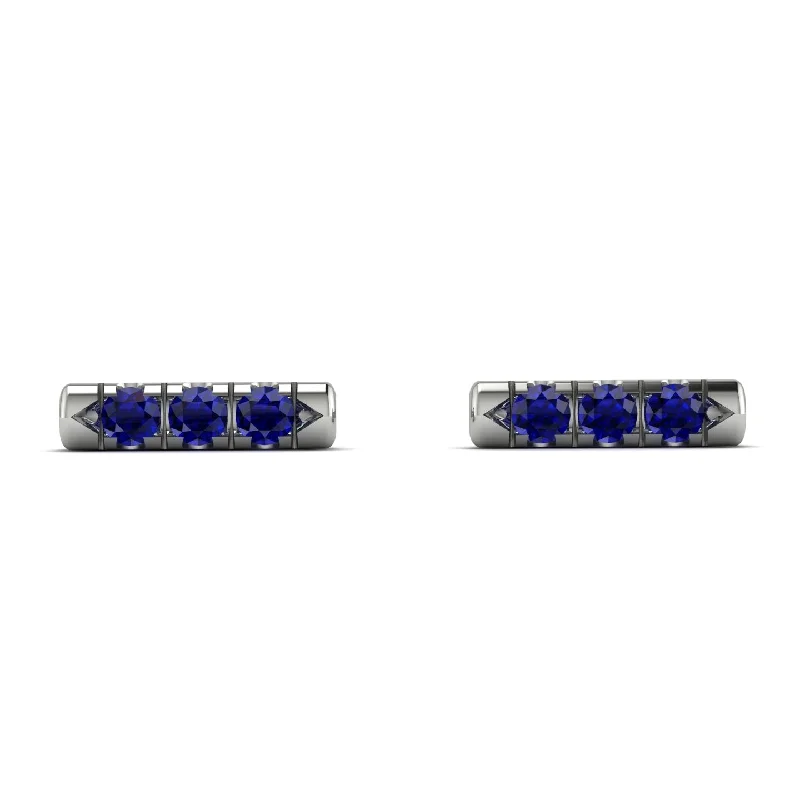 Women’s engraved earrings-3 Sapphires Stud Earrings - Mina No. 15