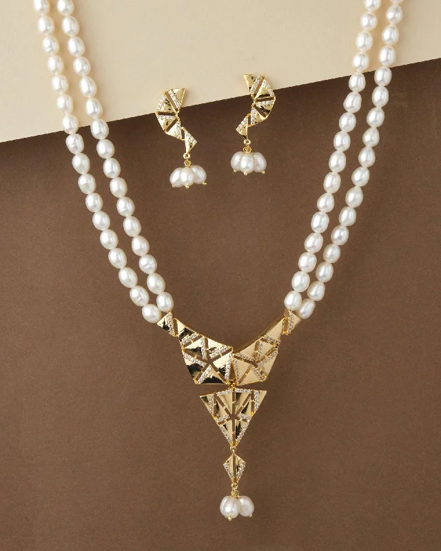 Women’s silver-plated necklace-Trendy Real Pearl Necklace Set S23555