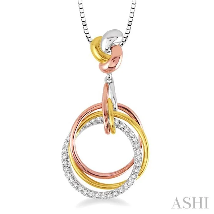 Women’s personalized necklace-1/4 Ctw Round Cut Diamond Pendant in 14K Tri Color Gold with Chain