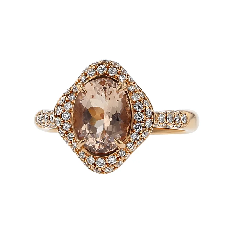 Women’s rose gold vintage engagement ring-14K Rose Gold Morganite and Diamond Halo Ring