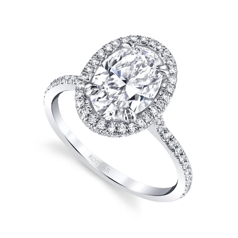 Women’s platinum diamond engagement ring-Arabesque Diamond Pave Halo Ring